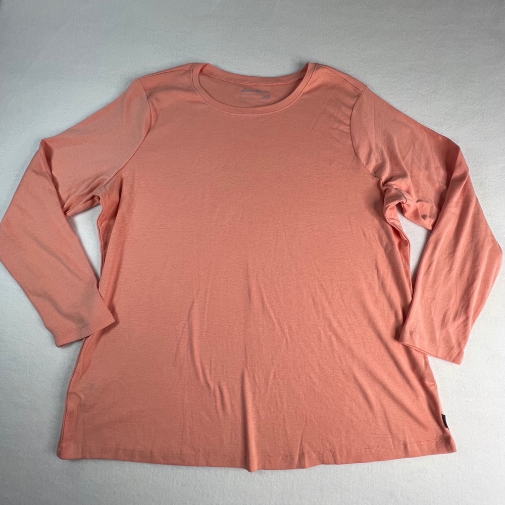 Eddie Bauer Womens 3X Coral Pink Long Sleeve Crewneck Cotton Blend Basic Tee